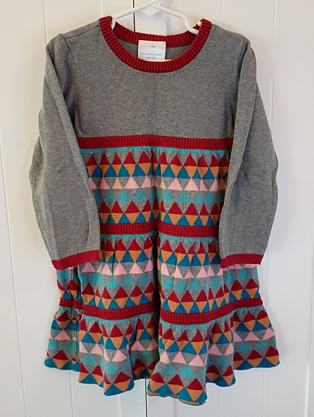 Hanna Andersson Gray and Red Geometric Dress